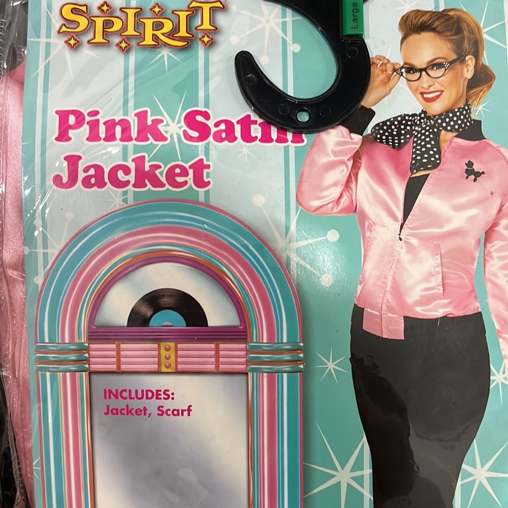 Spirit Halloween Pink Satin Jacket & Scarf Costume Sz- Large 12-14